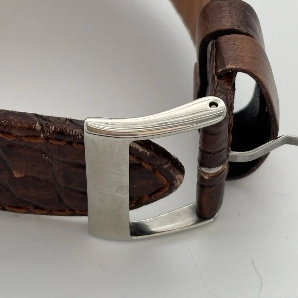 Guess Steel Casing w/Brown Leather Band Analog Watch-New Battery.